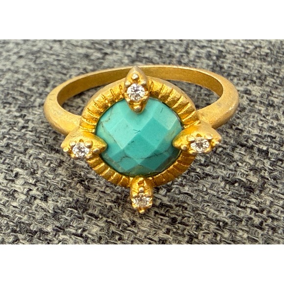 Freida Rothman Collection 925 Amazonian Allure Turquoise Ring CZ Size 7 Boho